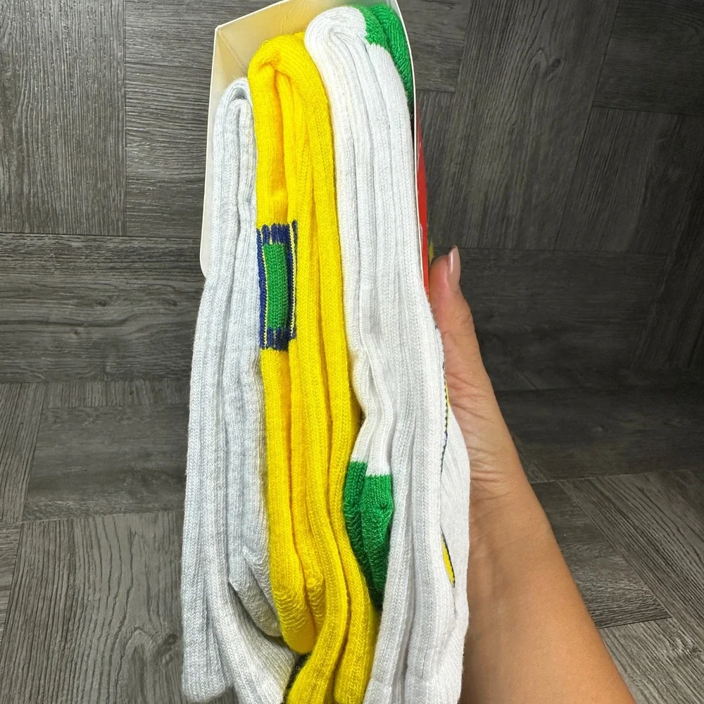 Puma Crew Socks Men 8-12 Brazil Green Yellow White Athletic 6 Pair Pack NEW